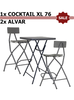 Komplet: miza CocktailXL76 ZOWN + 2&times; barski stol Alvar ZOWN