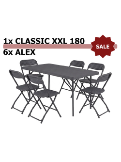 Komplet: miza Classic XXL180 ZOWN + 6&times; stol Alex ZOWN